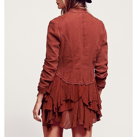 Women's Rust Jacket with Ruffle Hem - Picture 3 of 10